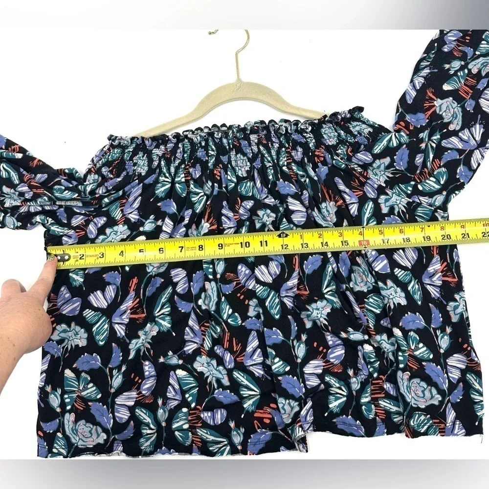 Free People Lexington Top Womens XS Floral Butterfly Off Shoulder Fairy Whimsy